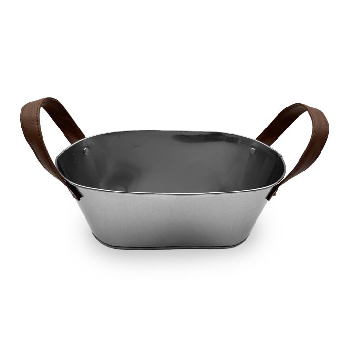 Inde Cubo Metal Rectangular con Asas de Piel Gris 26 cm (12 Unidades)