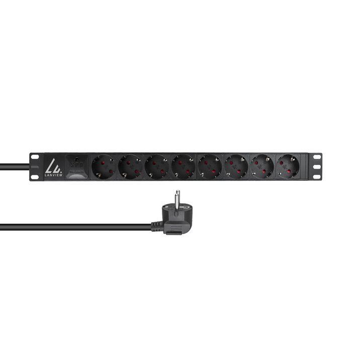 Lanview Regleta Rack 19" 1U, 8 Tomas Schuko F, Cable 3m, 16A, Protección Sobretensiones