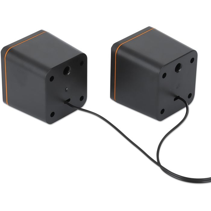 MANHATTAN Lautsprecher fr PC und Laptop 2600 Series zwei verbundene Lautsprecher 1.4 m USB-Kabel USB-C/USB-A-Adapter schwarz/orange 4