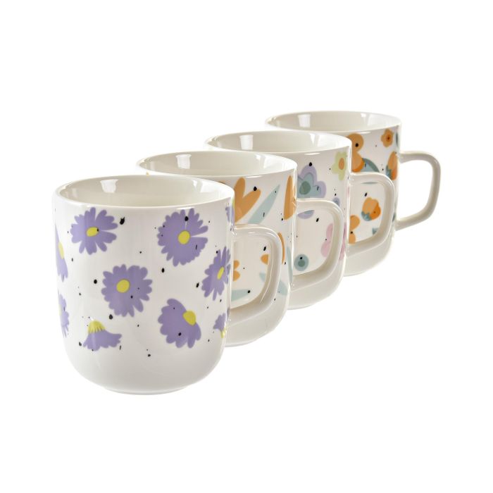 DKD Home Decor Taza Flores Shengda Urban Multicolor Blanco Porcelana 380ml 8.5 x 10 x 12 cm Apto Microondas y Lavavajillas 1