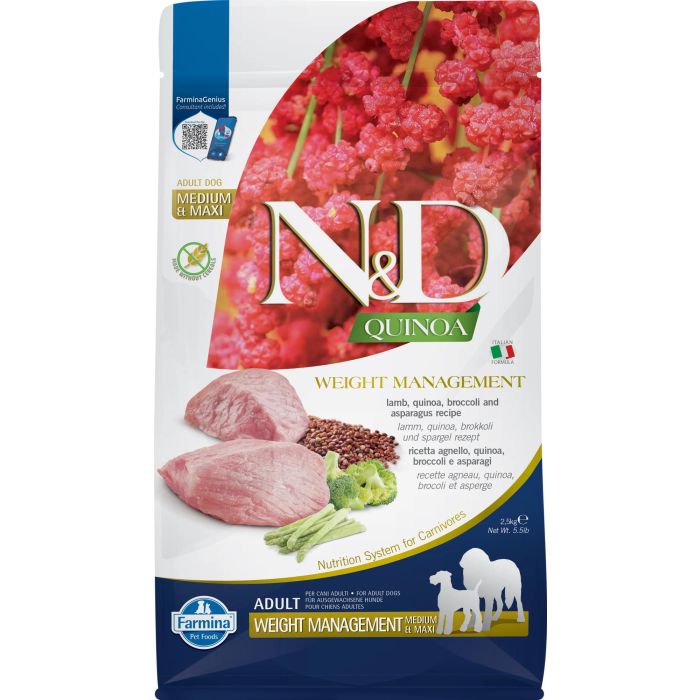 Farmina N&D Dog Quinoa Weight Management Cordero 2.5 kg - Alimento dietético para perros adultos