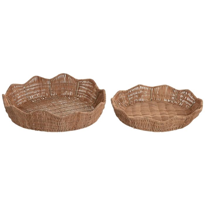 DKD Home Decor Centro de Mesa Tropical Ratan y Metal Natural 36 x 36 x 8 cm Set de 2 Unidades