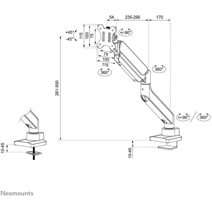Neomounts DS70PLUS-450BL1 Brazo para Monitor de Resorte de Gas para Pantallas de 17" a 49" Curvas y Ultrawide, Negro 9 Neomounts DS70PLUS-450BL1 Brazo para Monitor de Resorte de Gas para Pantallas de 17" a 49" Curvas y Ultrawide, Negro 9
