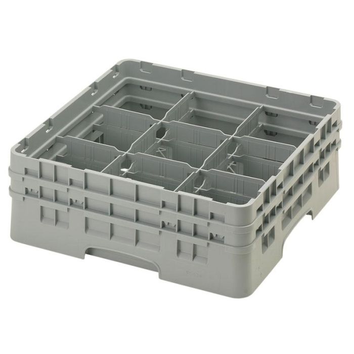 CAMBRO - 9S434-167 - Cesta de lavado 9 comp. 2 alturas - 14,8 cm Ø máx. - alt. máx. 13,5 cm - 50 x 50 x 18,4 cm - Castaño