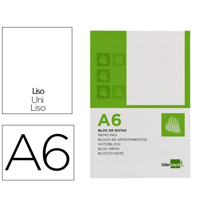 Bloc Notas Liderpapel Liso A6 80 Hojas 60 gr-M2 Perforado 10 unidades