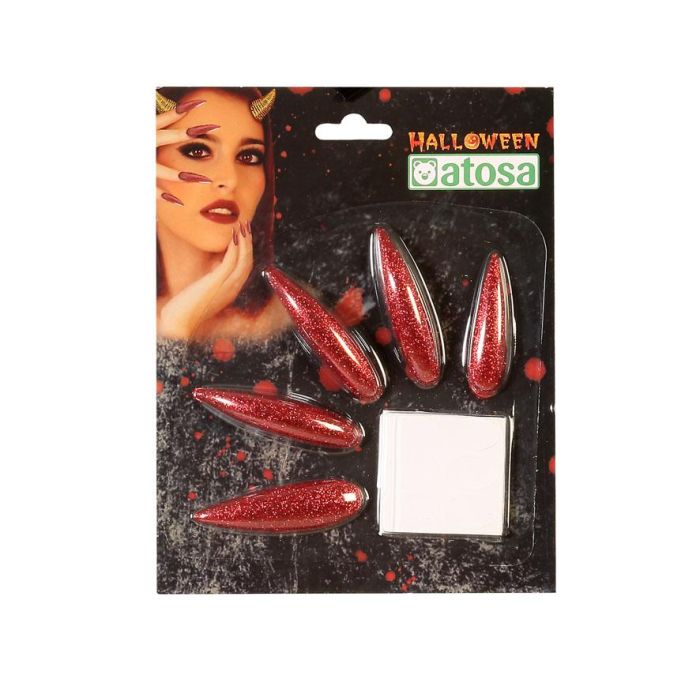 Kit Uñas Rojas Postizas Halloween Color Rojo Largas con Adhesivo para Disfraces 1 Kit Uñas Rojas Postizas Halloween Color Rojo Largas con Adhesivo para Disfraces 1