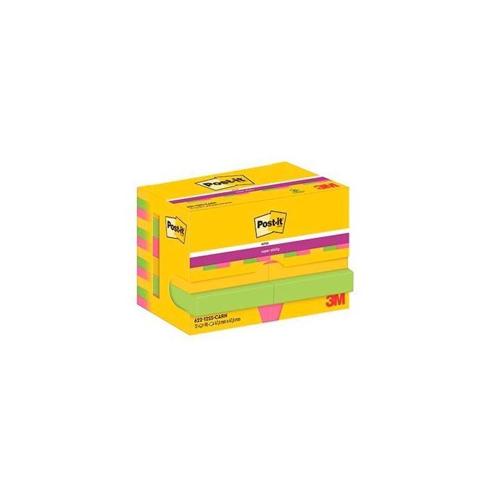 Bloc De Notas Adhesivas Quita Y Pon Post-It Super Sticky 47,6x47,6 mm Con 90 Hojas Pack De 12 Bloc Colores