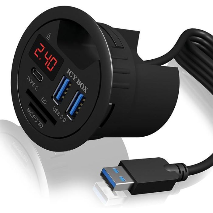 HUB Tisch-Hub mit 2 Kartenlesern. Ladefunktion und LED Anzeige ICY BOX 3