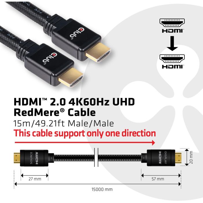 Club3D Cable HDMI 2.0 RedMere 4K60Hz UHD 18Gbps Macho/Macho 15 metros Negro 2 Club3D Cable HDMI 2.0 RedMere 4K60Hz UHD 18Gbps Macho/Macho 15 metros Negro 2