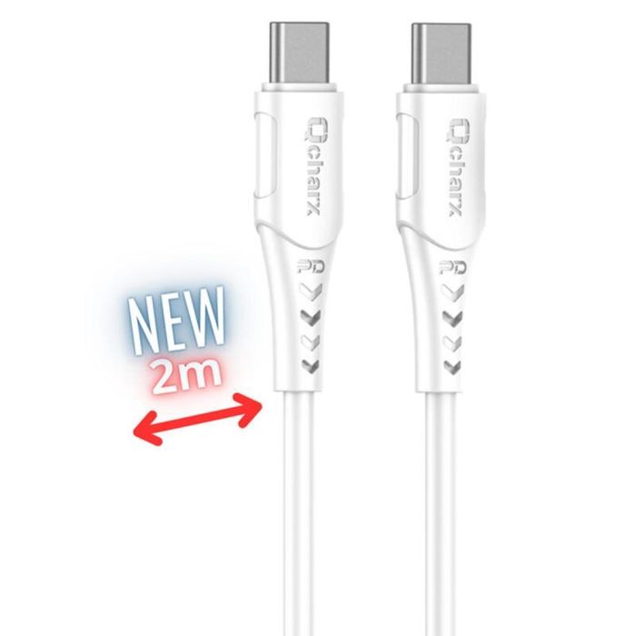 Qcharx Cable Tipo C a Tipo C 3A 60W 2m PVC Blanco - Carga Rápida y Transferencia de Datos