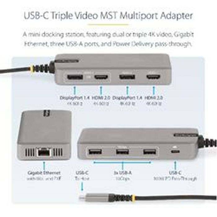 Hub USB-C Startech 117B-USBC-MULTIPORT Gris 100 W 2 Hub USB-C Startech 117B-USBC-MULTIPORT Gris 100 W 2