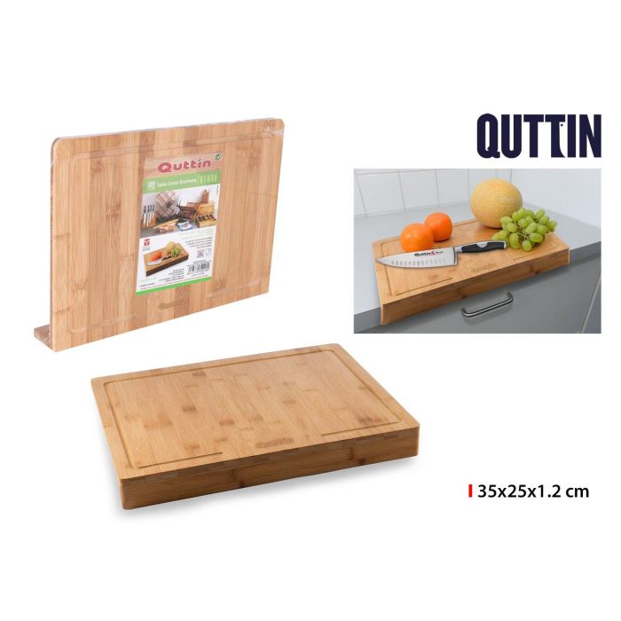 Quttin Tabla de Cortar de Bambú con Borde 35,4 cm x 25,5 cm x 1,2 cm (8 Unidades)