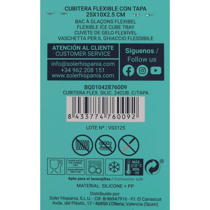Cubitera Flexible de Silicona con Tapa - 24 Cubitos - Quttin (24 Unidades) 12 Cubitera Flexible de Silicona con Tapa - 24 Cubitos - Quttin (24 Unidades) 12