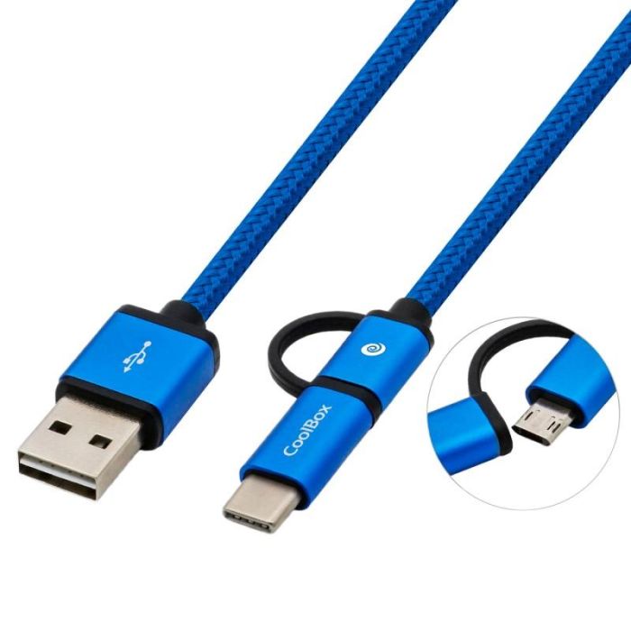 Cable USB a Micro USB y USB-C CoolBox COO-CAB-U2MC-BL Azul Cable USB a Micro USB y USB-C CoolBox COO-CAB-U2MC-BL Azul