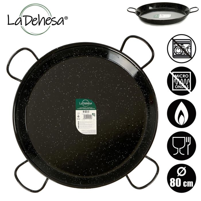 La Dehesa Paellera Esmaltada 80 cm Acero Esmaltado Negro 40 Raciones Apta Gas Horno Leña