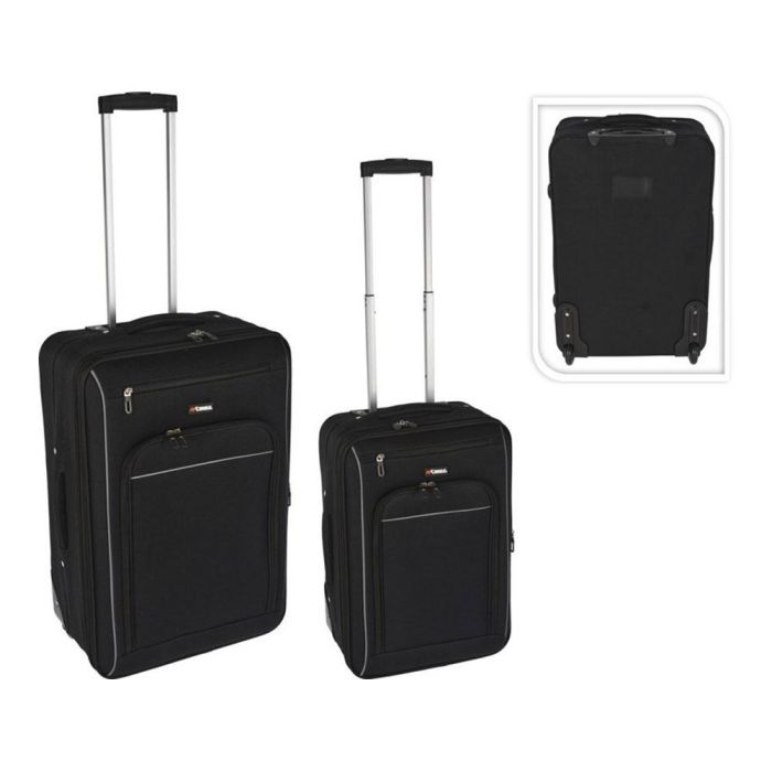 Proworld Set 2 maletas de viaje negras, poliéster, 2 ruedas basculantes, doble bolsillo delantero, 36x24x53cm y 44x26x63cm