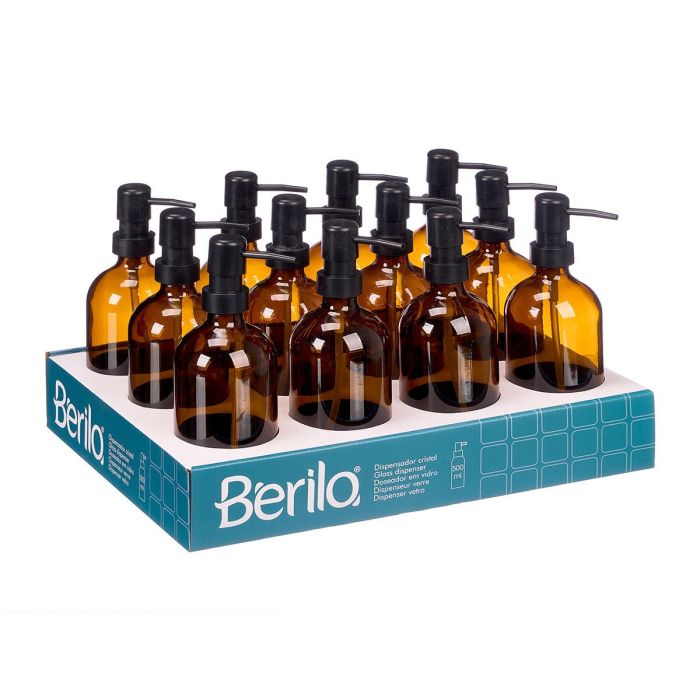 Berilo Dosificador de Cristal Redondo Marrón, 500 ml de Capacidad. Fabricado con Vidrio y Plástico. Medidas: 9.5 x 214 x 7.4 cm. (12 Unidades) 1