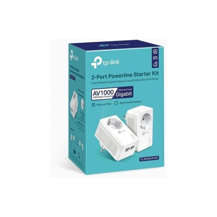 TP-Link TL-PA7027P KIT Adaptador PowerLine Gigabit 1000 Mbps con Enchufe Integrado, 2 Puertos Ethernet, Blanco (2 uds) 1