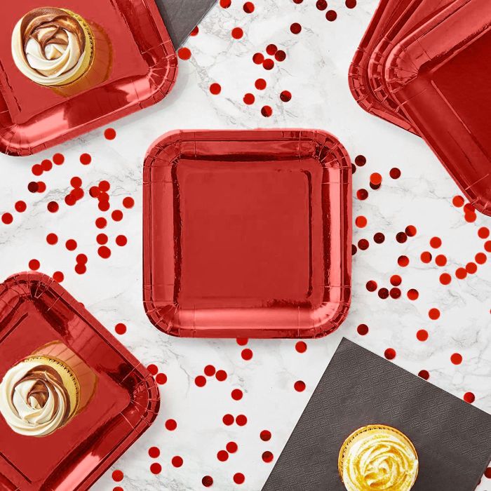 Set de 10 platos de cartón rojo cuadrados 20 cm Algon (18 Cajas) 2 Set de 10 platos de cartón rojo cuadrados 20 cm Algon (18 Cajas) 2