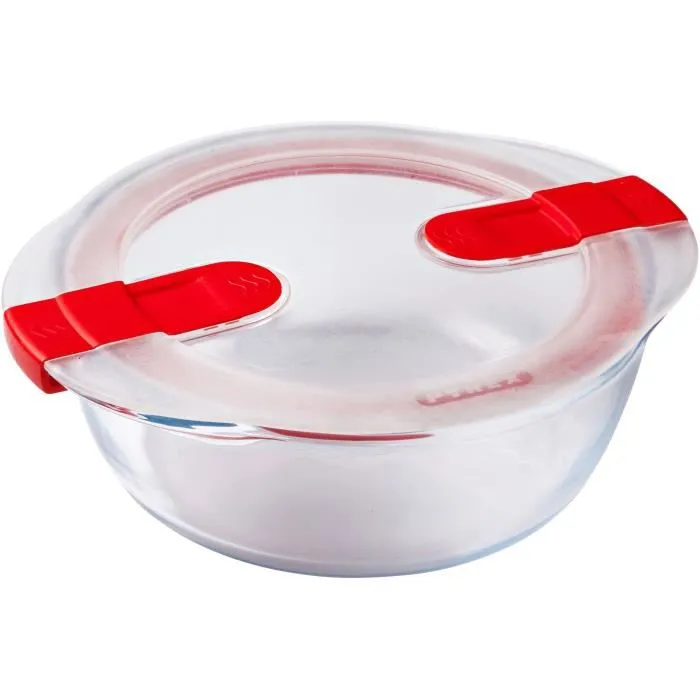 Pyrex PYR3426470284547 Juego de 3 Fiambreras de Vidrio Cook & Heat Redondas con Válvulas de Vapor, Aptas para Microondas - 1,1 L 1