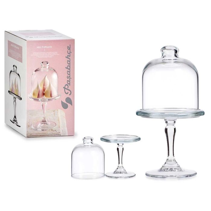 Pasabahce Tartera Mini Patisserie Lisa con Pie y Tapa, Vidrio Transparente, 10x18.5x10 cm (Set de 12)