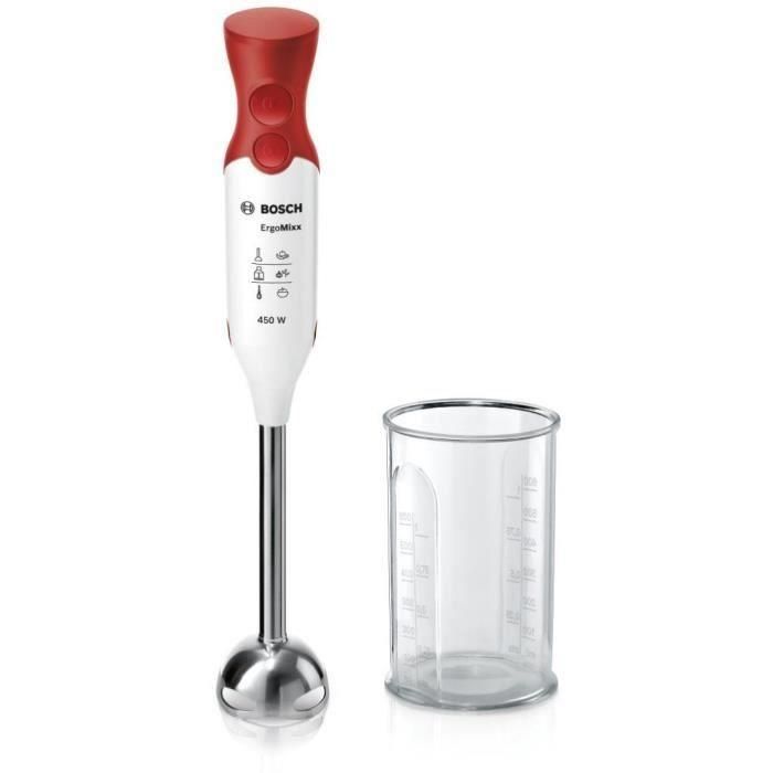 Batidora de mano BOSCH - 450 Watt - Batidora de mano de acero inoxidable - 4 cuchillas afiladas - 2 velocidades - Recipiente graduado 600 ml - blanco / rojo 1 Batidora de mano BOSCH - 450 Watt - Batidora de mano de acero inoxidable - 4 cuchillas afiladas - 2 velocidades - Recipiente graduado 600 ml - blanco / rojo 1