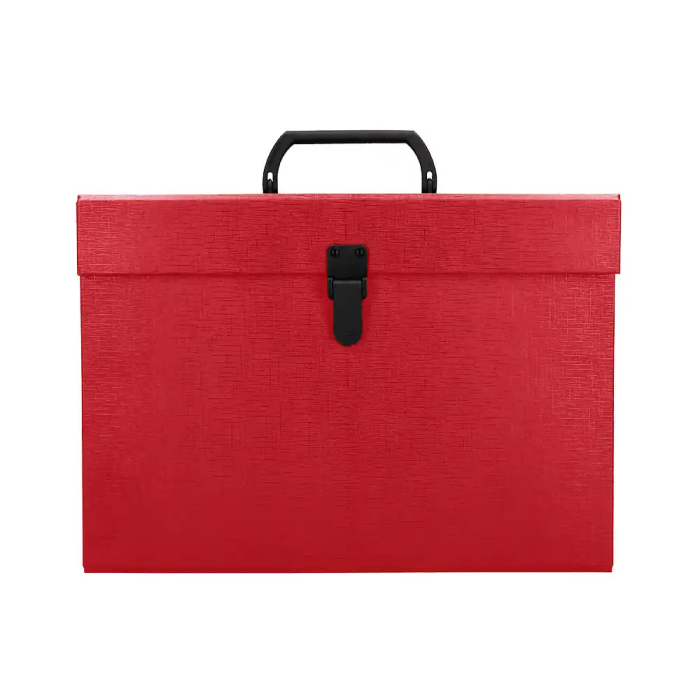 Liderpapel Maletín con fuelle 19 departamentos 255x390x120 mm cartón forrado color rojo 1