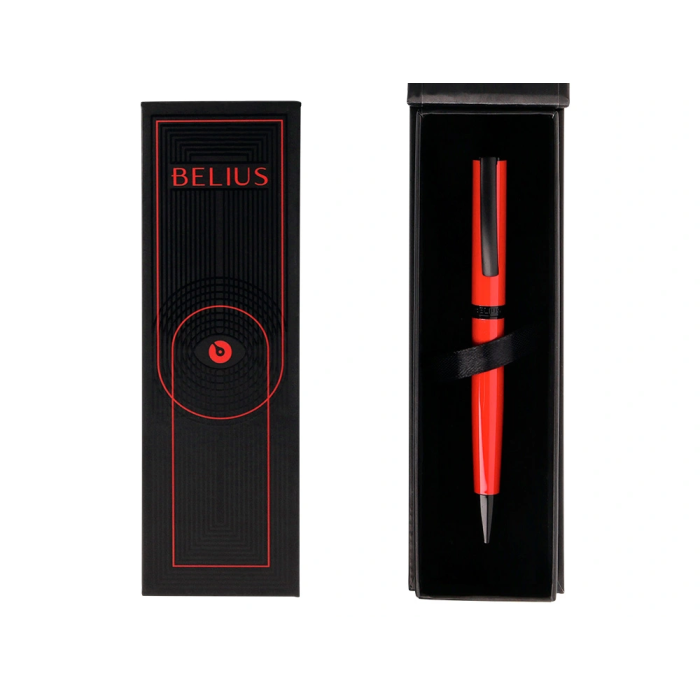 Belius Turbo Boligrafo Aluminio Rojo y Negro Tinta Azul Caja Diseño Caja Magnética 0,8 mm 3