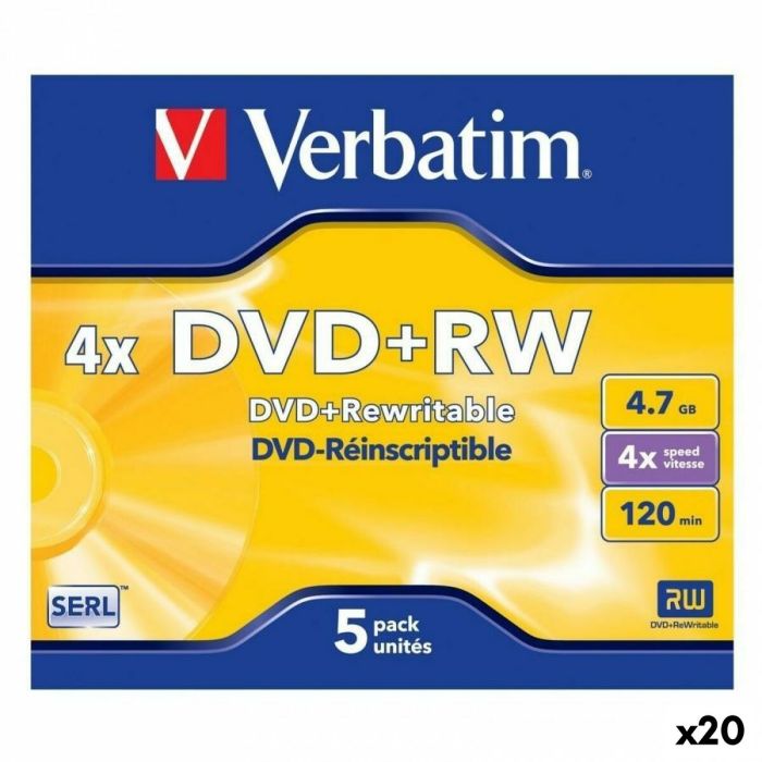 DVD+RW Verbatim 4,7 GB 4x 5 Piezas (20 Unidades) 0 DVD+RW Verbatim 4,7 GB 4x 5 Piezas (20 Unidades) 0