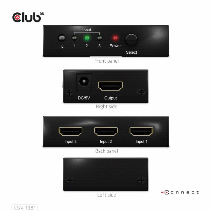 Club3D Switchbox HDMI 3 Entradas a 1 Salida 8K60Hz UHD 9 Club3D Switchbox HDMI 3 Entradas a 1 Salida 8K60Hz UHD 9