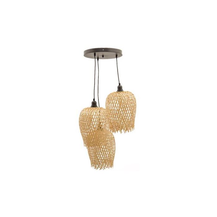 DKD Home Decor Lámpara Techo Colgante Tropical de Ratán y Bambú Marrón Claro Negro, 3 Luces E27, Max 50W, 94cm Alto