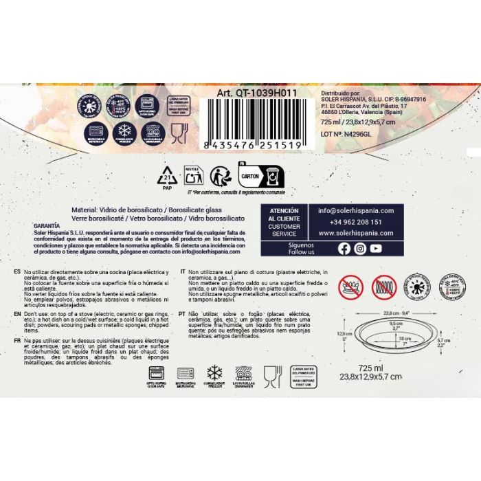 Fuente de vidrio oval Quttin 23.8 x 13 cm, 725 cc (6 Unidades) 3 Fuente de vidrio oval Quttin 23.8 x 13 cm, 725 cc (6 Unidades) 3