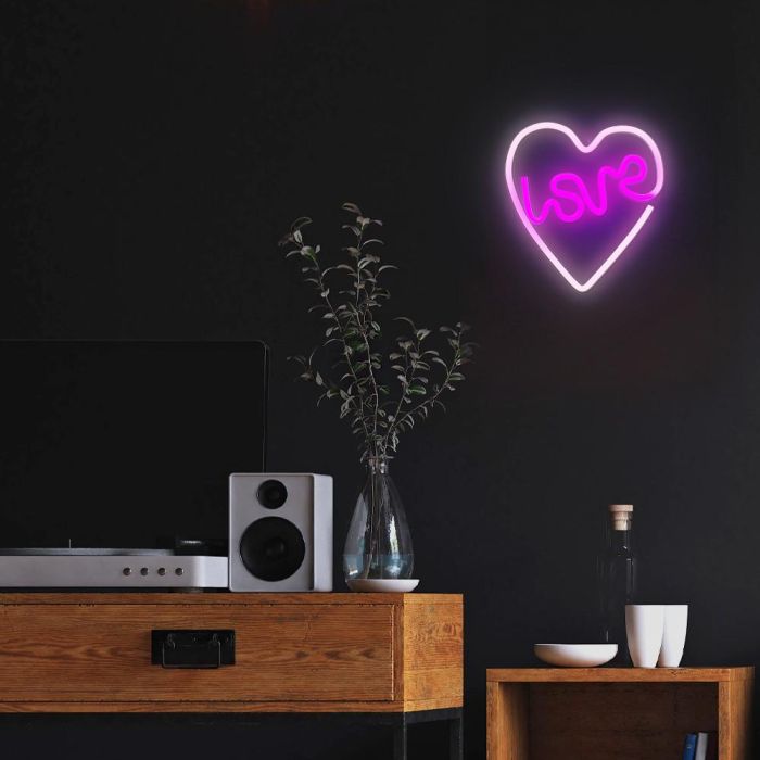 Neolia Lámpara Forever Neon LED Love Heart, Corazón Iluminación Decoración Rosa LED USB, Luz de Pared Decorativa Neón