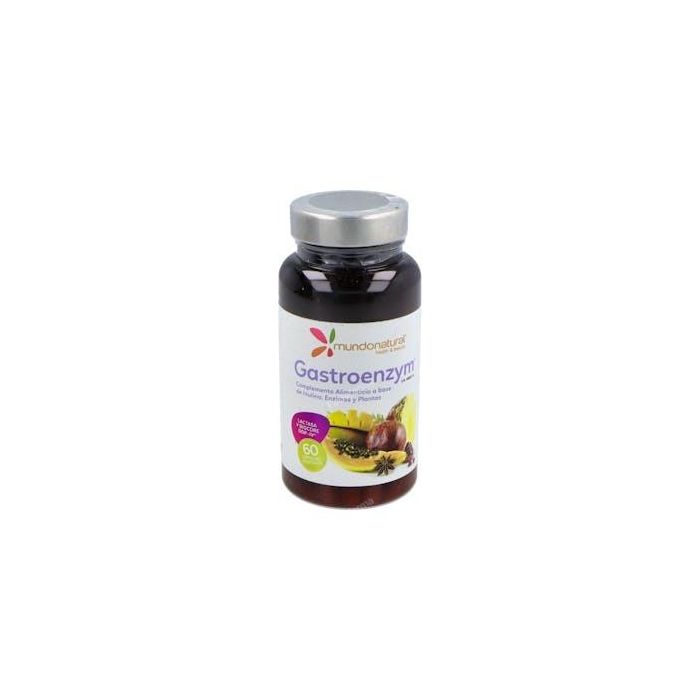 MUNDONATURAL Gastroenzym 60 Cap. Complemento Alimenticio para Digestión y Absorción de Alimentos