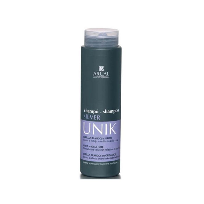 Champú Silver Unik 250ml para cabello blanco o rubio claro - Arual | Neutraliza matices amarillos y aporta brillo Champú Silver Unik 250ml para cabello blanco o rubio claro - Arual | Neutraliza matices amarillos y aporta brillo
