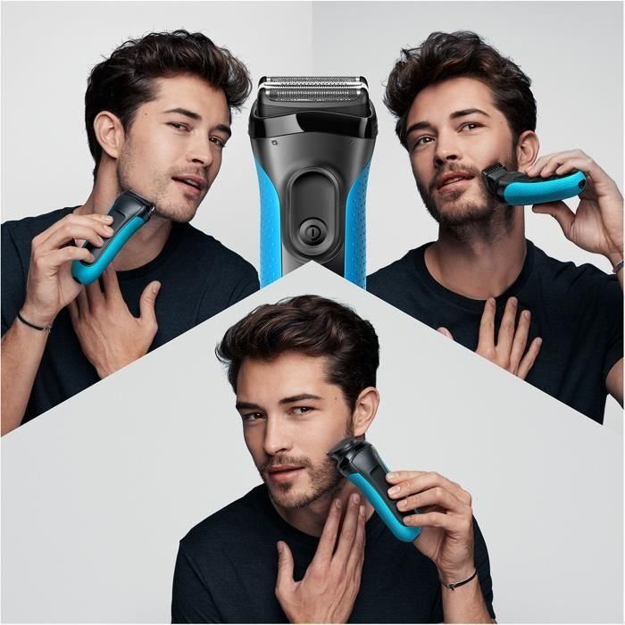 Afeitadora de barba eléctrica para hombre - BRAUN - Series 3 Shave & Style 3010BT - Tecnología Wet & Dry - Negro/Azul 2