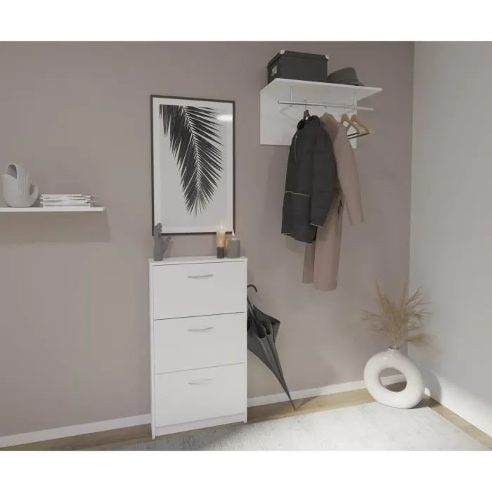 FMD Zapatero FMD4029494118028 Decoración Blanca 3 Solapas 6 Pares L58.5 x H104.5 x P17 cm Hecho en Alemania 3