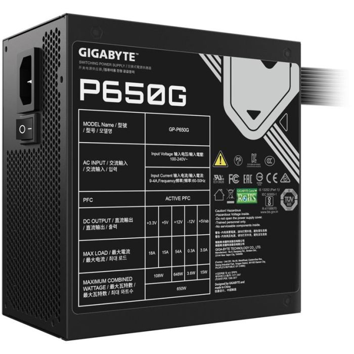 GIGABYTE GP-P650G Fuente Alimentación PC 650W 80 PLUS Bronze ATX No Modular 3 GIGABYTE GP-P650G Fuente Alimentación PC 650W 80 PLUS Bronze ATX No Modular 3