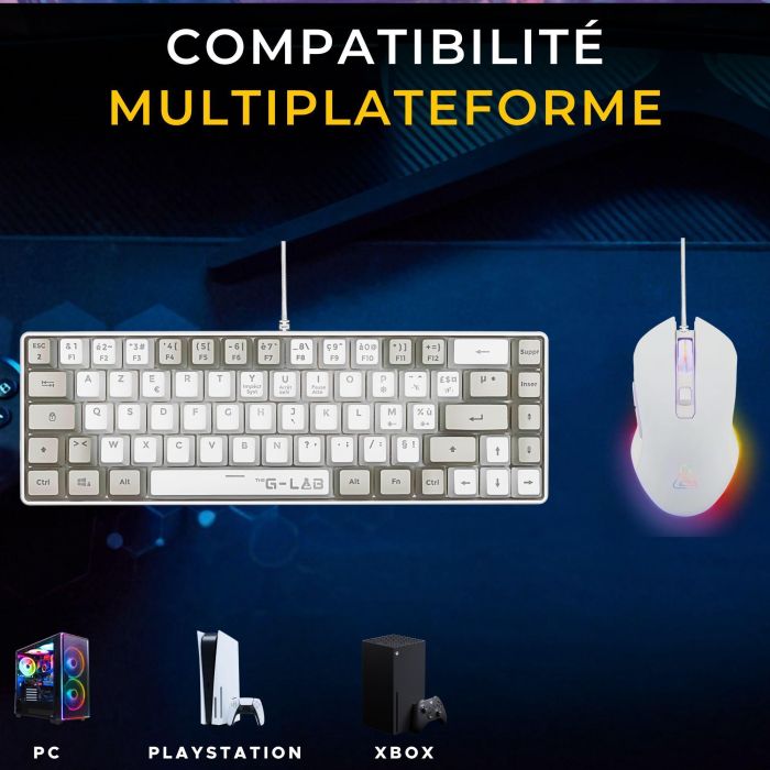 Pack 2 en 1 - THE G-LAB - Combo Hydrogen - Teclado AZERTY - Ratón con cable - Blanco/Gris 3
