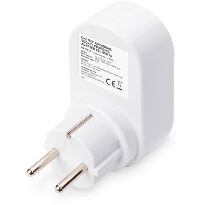 DIGITUS Adaptador Enchufe Universal con 2x USB-A Cargador de Pared para Móviles/Tablets, Gris/Blanco, Interior, IP20 2 DIGITUS Adaptador Enchufe Universal con 2x USB-A Cargador de Pared para Móviles/Tablets, Gris/Blanco, Interior, IP20 2