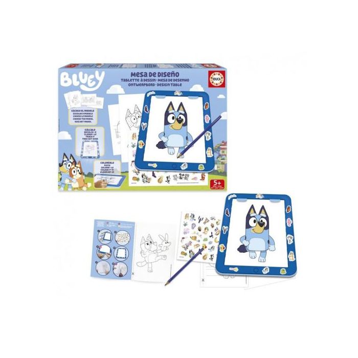 Educa Mesa de Diseño y Dibujo con Luz Bluey | Incluye 25+ Modelos para Dibujar | Niños 5-10 Años | Pilas LR03