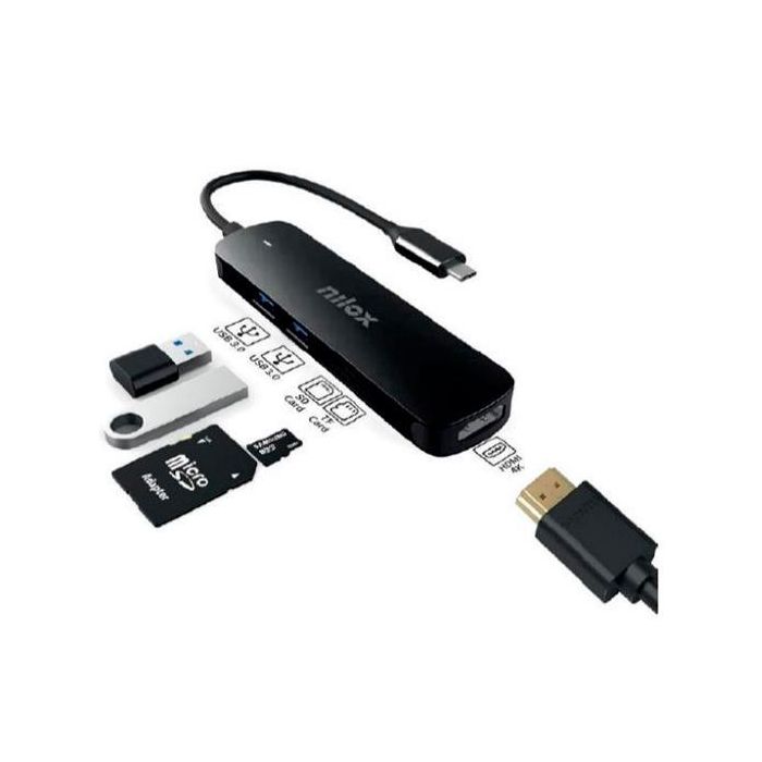 Nilox Dock Station 5 En 1 Usb-C A 1Xhdmi 4K, 2Xusb 3.0 , 1XLector Tarjetas Sd Y Micro Sd , Negro Nilox Dock Station 5 En 1 Usb-C A 1Xhdmi 4K, 2Xusb 3.0 , 1XLector Tarjetas Sd Y Micro Sd , Negro