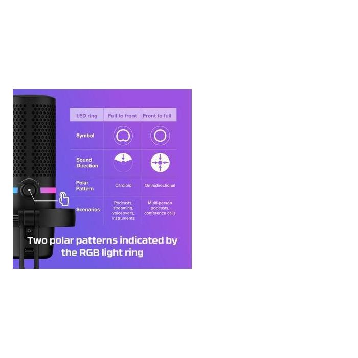 HP HyperX DuoCast Micrófono USB Negro, Iluminación RGB, Hi-Res 24-bit/96kHz, Shock Mount, Tap-to-Mute, para Gaming y Streaming en PC, PS5, PS4, Mac 20