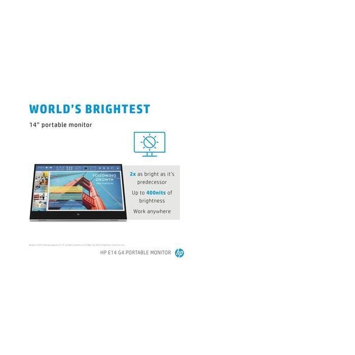 HP E14 G4 Monitor Portátil con Conexión USB-C, Pantalla Extra Brillante y Soporte Abatible para Máxima Productividad y Trabajo Flexible 14