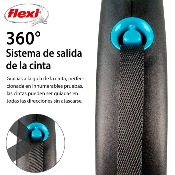 Flexi Correa Black Design S Cinta 5M Azul para Perros - Diseño Negro con Contraste Vibrante 1