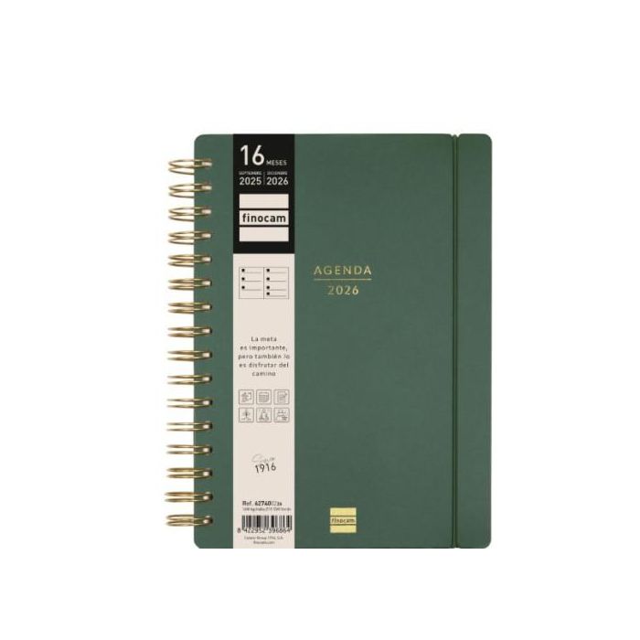 Finocam Agenda Haiku Espiral 16 Meses Tapa Dura Verde 2025-2026, Diseño Sofisticado con Espiral Doble y Goma Elástica Finocam Agenda Haiku Espiral 16 Meses Tapa Dura Verde 2025-2026, Diseño Sofisticado con Espiral Doble y Goma Elástica