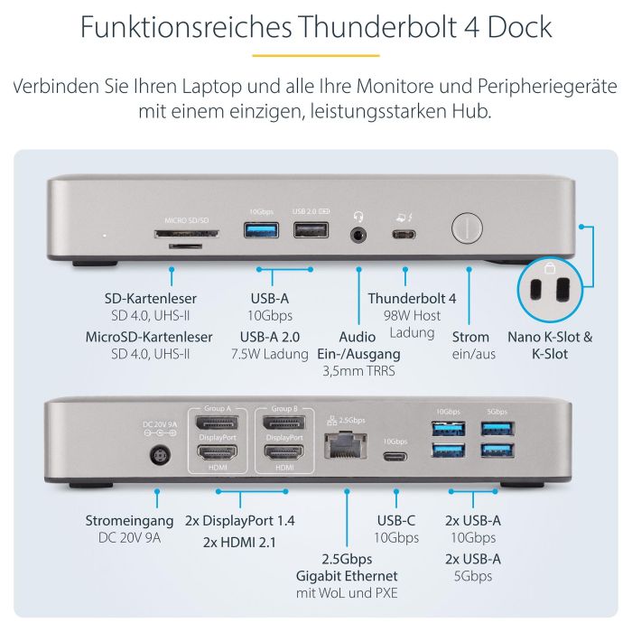 Funda para Teclado Startech 132UE-TB4USB4DOCK 14 Funda para Teclado Startech 132UE-TB4USB4DOCK 14