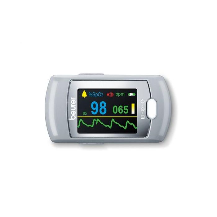 Beurer Pulsioxímetro PO-80 Pantalla XXL para Medición de Oxígeno en Sangre y Frecuencia Cardíaca con Notificación Sonora y Software Beurer Connect 2