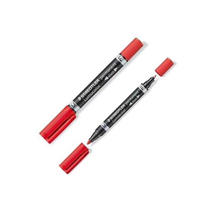 Staedtler Marcador Permanente Lumocolor 348 Dúo Doble Punta Fina-Media Rojo - Tinta Resistente al Agua y Secado Rápido (10 Unidades) (10 Unidades)