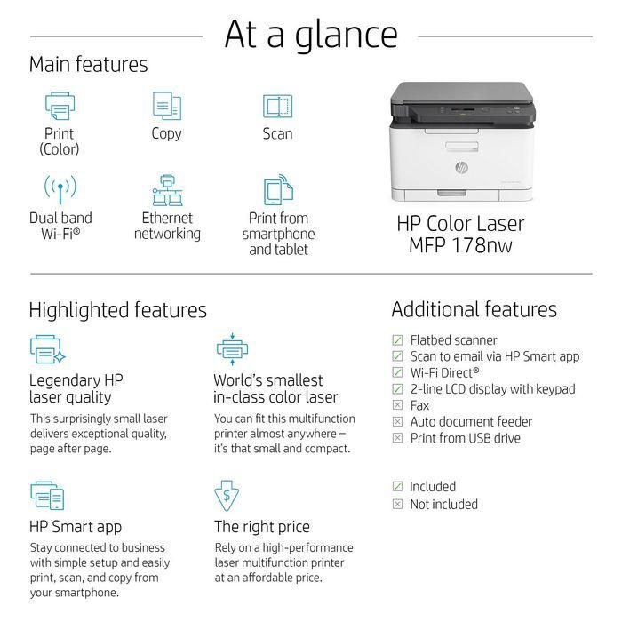 HP 4ZB96A - Impresora Multifunción Láser Color MFP 178NW WiFi 3 en 1 Compacta para Oficina y Hogar, 18ppm Negro, 4ppm Color 15 HP 4ZB96A - Impresora Multifunción Láser Color MFP 178NW WiFi 3 en 1 Compacta para Oficina y Hogar, 18ppm Negro, 4ppm Color 15